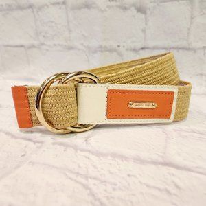 MICHAEL KORS White Orange Leather Stretch Poly stretch 1.5” D-ring Belt Small